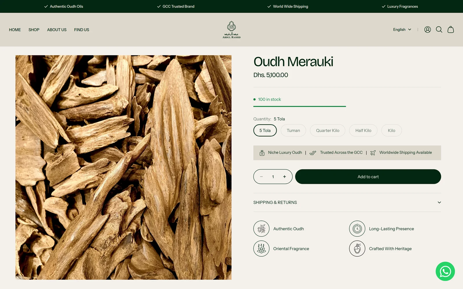 Oudh Merauki product page