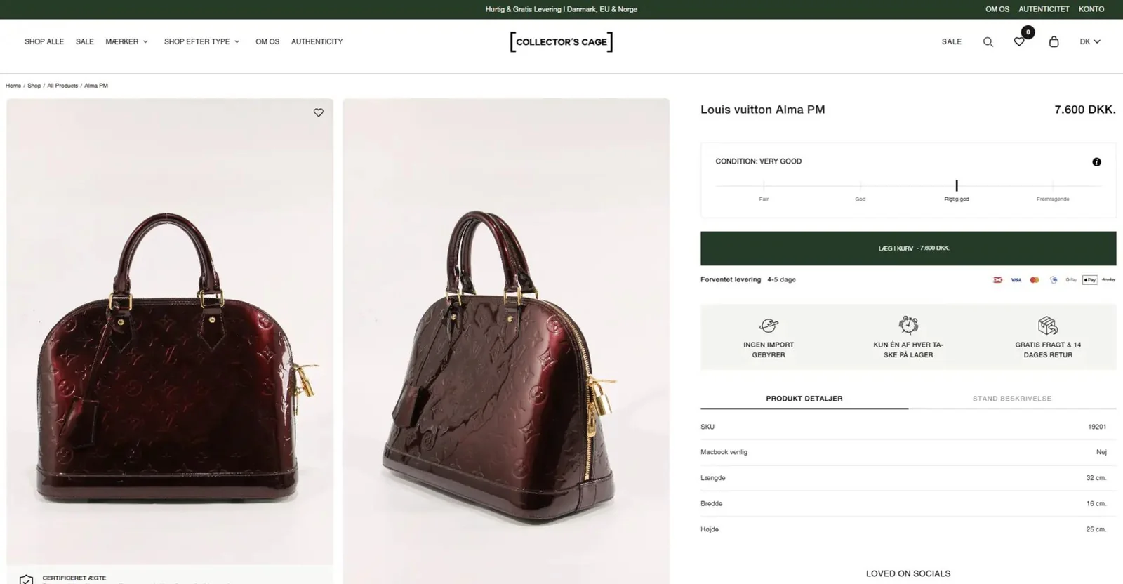 Collector's Cage handbag product detail page