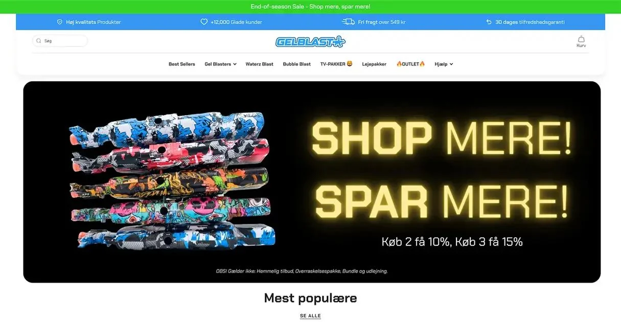 Gelblast storefront homepage