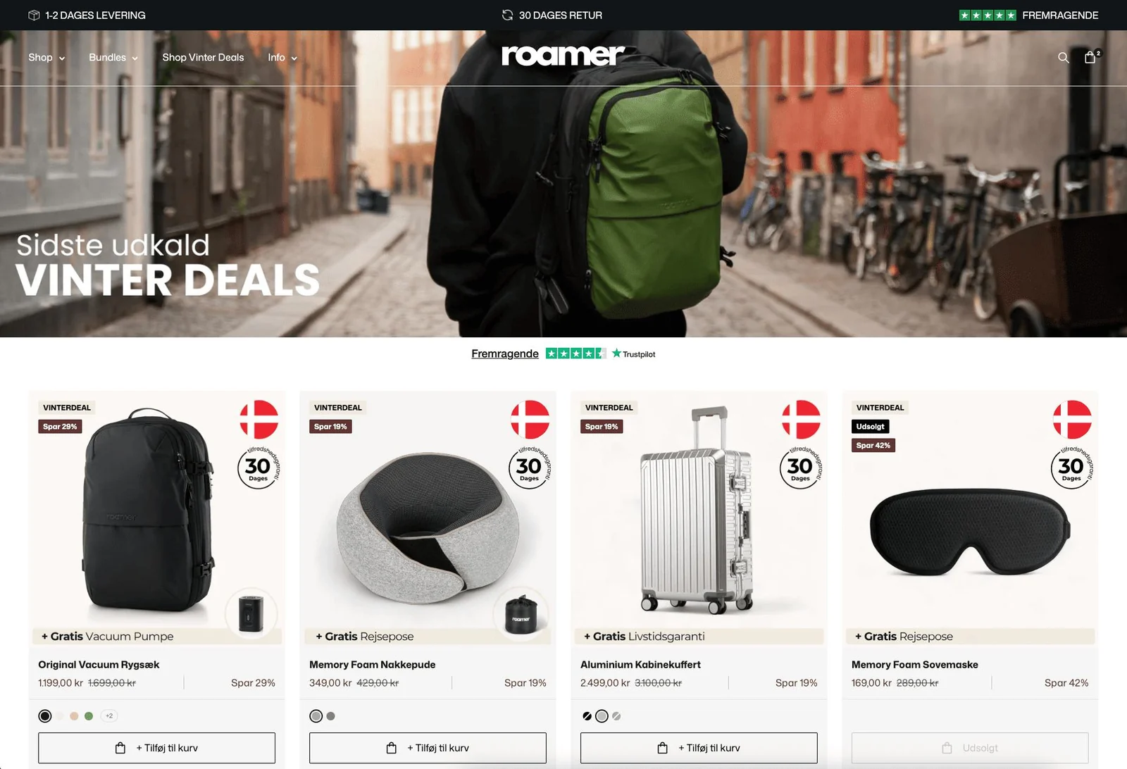 Roamer storefront homepage