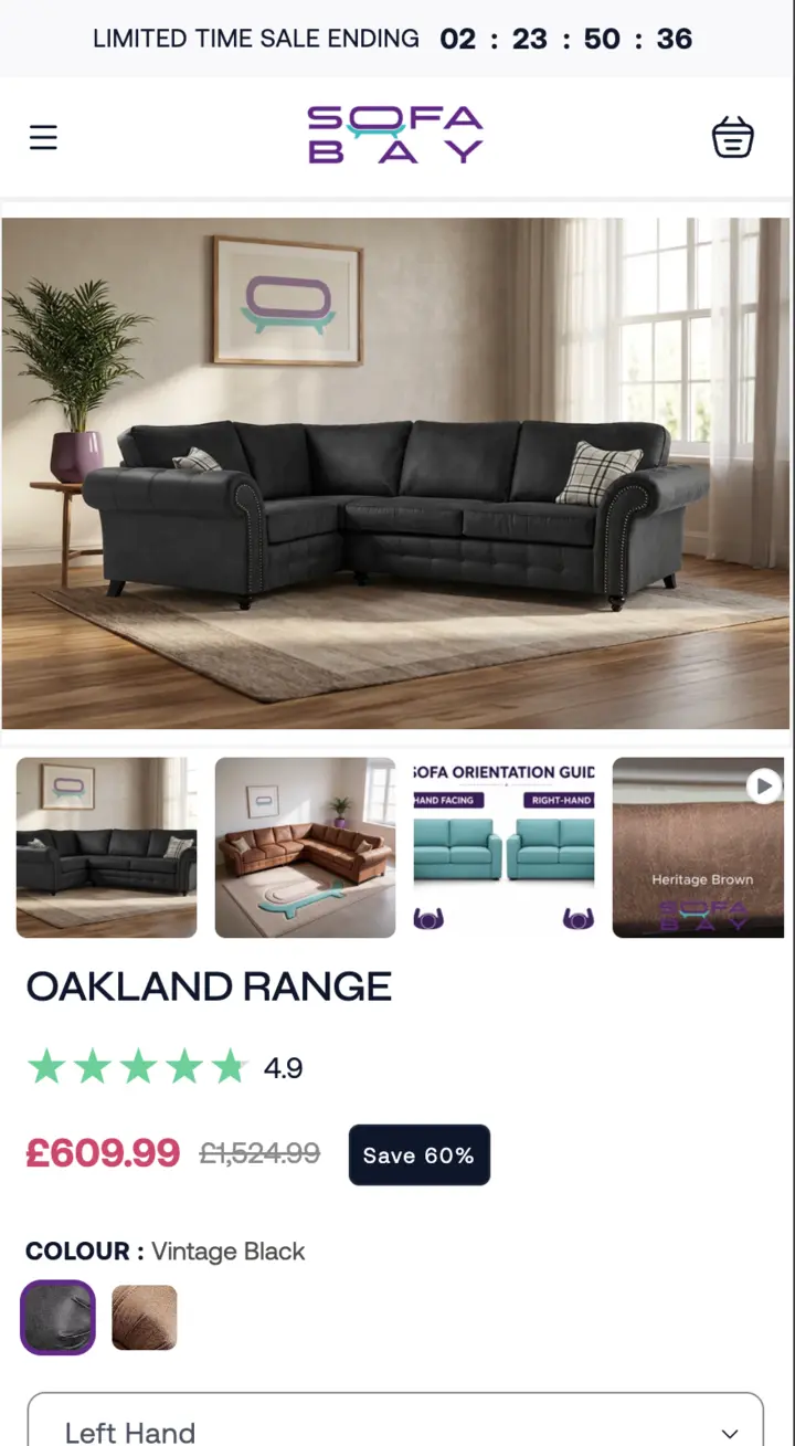 Sofa Bay product page on mobile